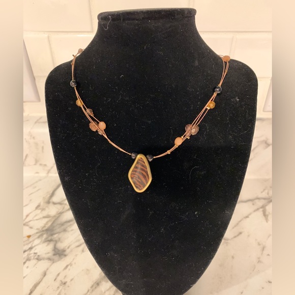 Chico's Animal Print Pendant Beaded‎ Wire Necklace - Picture 4 of 6